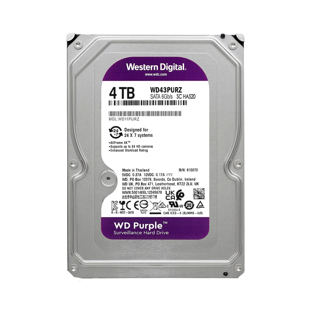 Western-Digital-4TB-WD-Purple-Surveillance-Internal-Hard-Drive-HDD Western Digital 4TB WD Purple Surveillance Internal Hard Drive HDD SATA 6 Gb/s, 256 MB Cache, 3.5? WD43PURZ - Figura 1