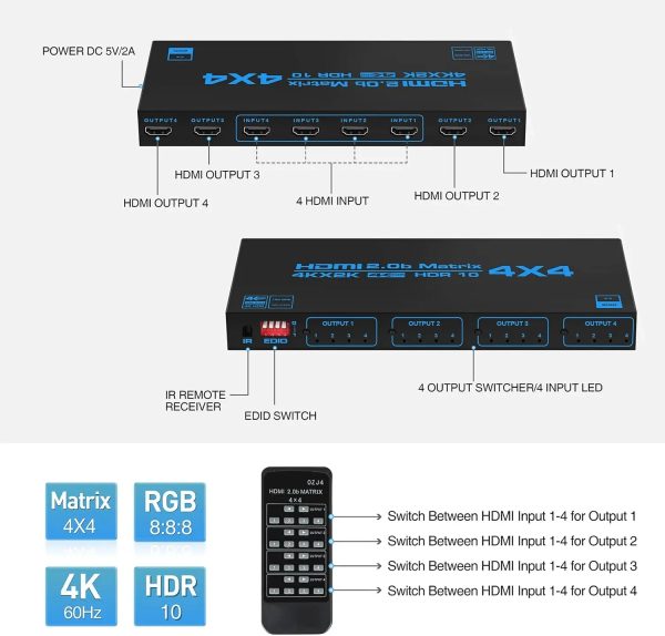 4x4 HDMI MATRIX 4K , #  GT-HM4X4 - Image 4