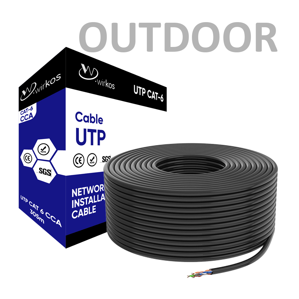 Wirkos LAN CABLE UTP Cat-6 4Pair-0.57 CCA Outdoor (305m) UTP Cat-6 4Pair/0.57 CCA, PVC sheath OUTDOOR Black WIRKOS - Figura 1