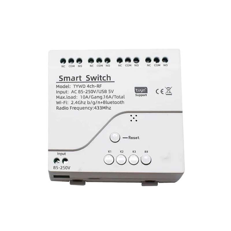 Tuya Wifi+RF 433 4 CH Smart inching Relay, 10A
