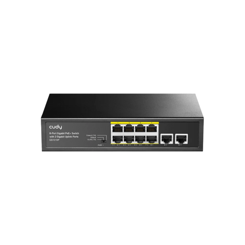 8-Port Gigabit PoE+ Switch with 2 Gigabit Uplink Ports GS1010P