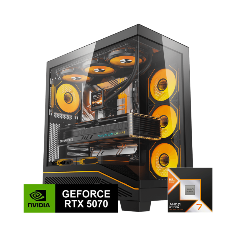 Kompjuter Gaming, Ryzen 7 9800X3D, RTX 5070 12GB, 24GB RAM, 512GB NVMe, 1TB SATA,